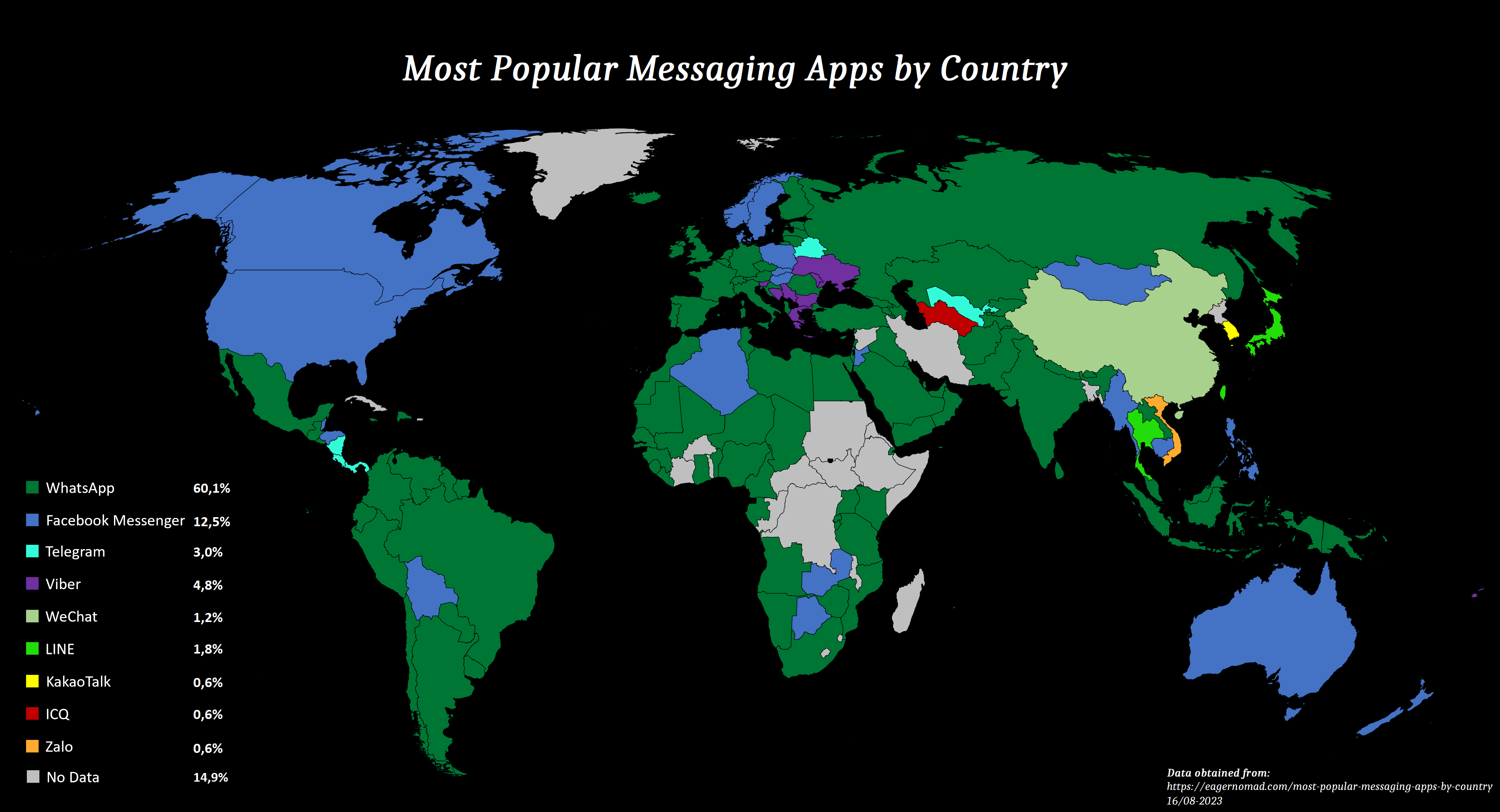 Popularity of chat applications across the world