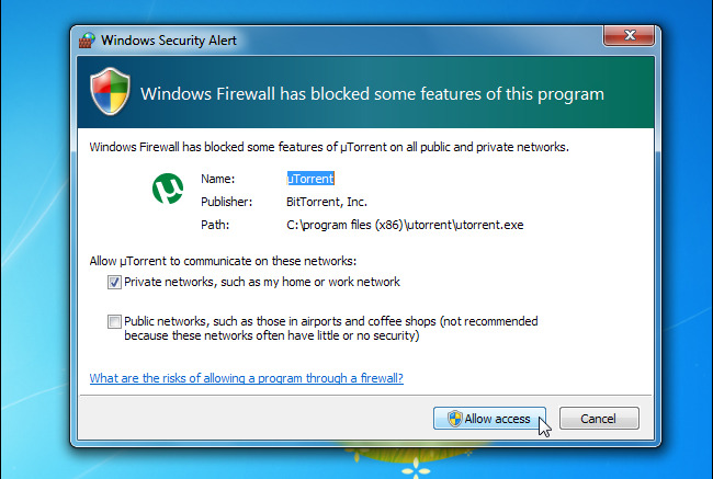 What you see when Windows firewall blocks a program